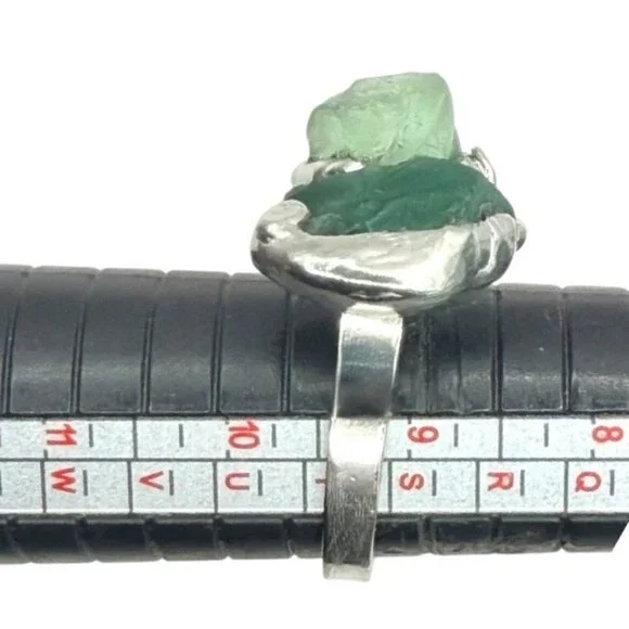 Sea Glass Balance Ring With Upcycled Silver Spoon Band Artisan Crafted Adjust. - Picture 5 of 14